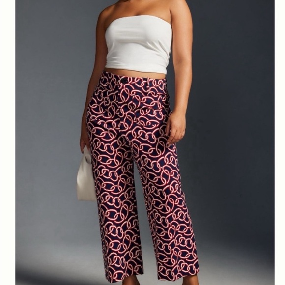 - Anthropologie Maeve NWT Colette Cropped Wide-Leg Ponte Pants Red Motif N… - Picture 5 of 10
